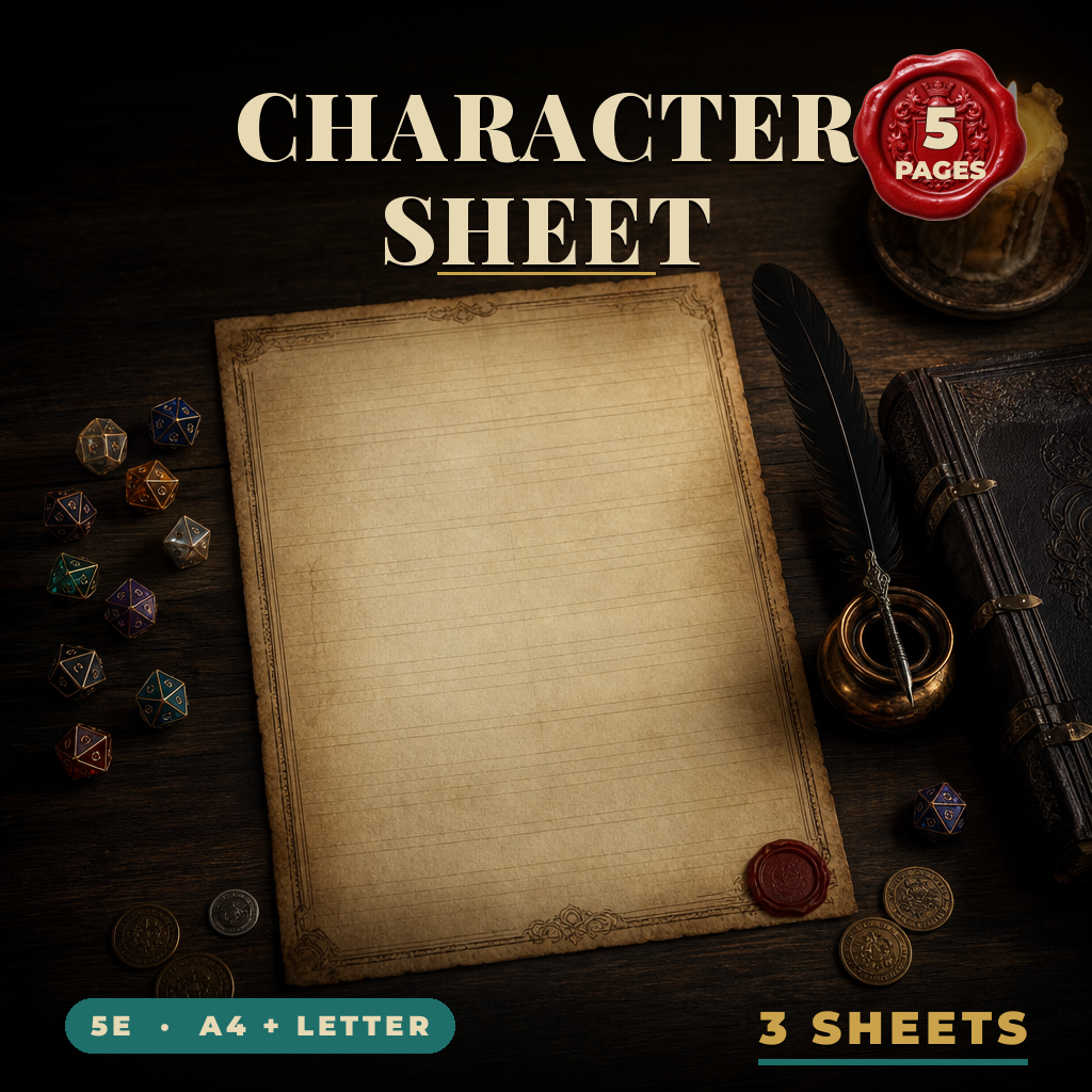 DnD Character Sheet Printable — Fillable 5e character sheet, A4 + US Letter