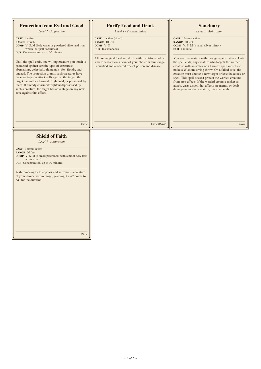DnD Cleric Spell Cards 5e Printable PDF preview 5