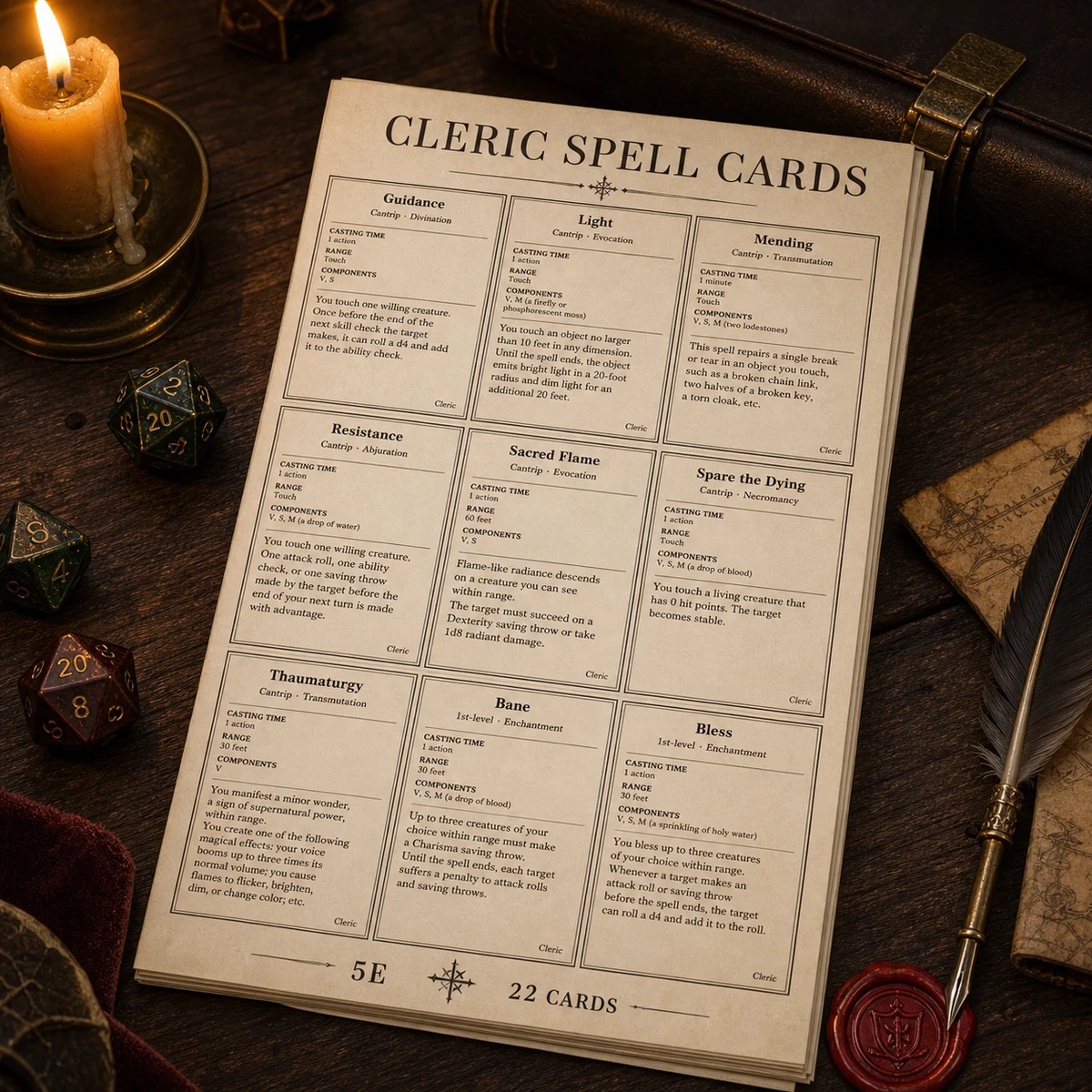 DnD Cleric Player Starter Bundle 5e Printable PDF | Spell Cards Character Journal Death Save Tracker | New Player Gift — Spell Cards Character Journal Death Save Tracker | New Player Gift