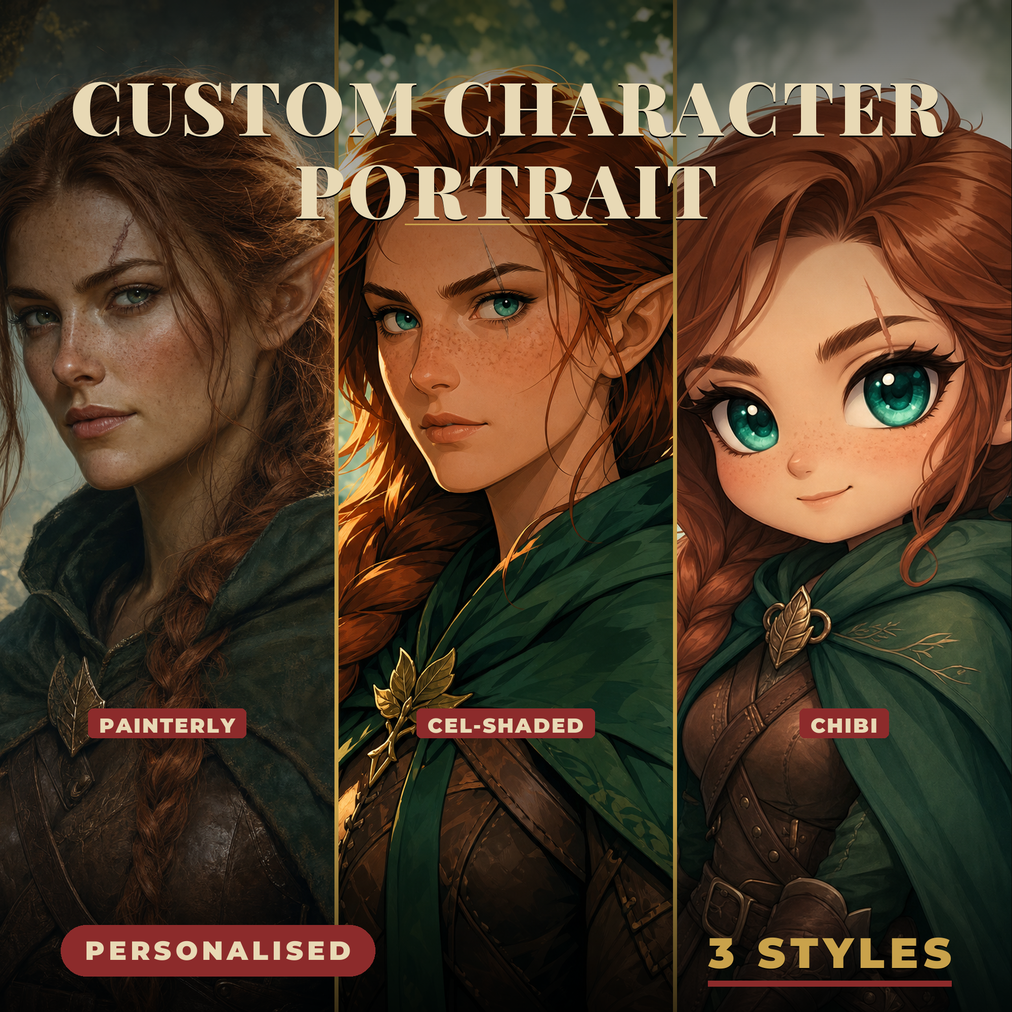 Custom DnD Character Portrait — Personalised character art in three styles