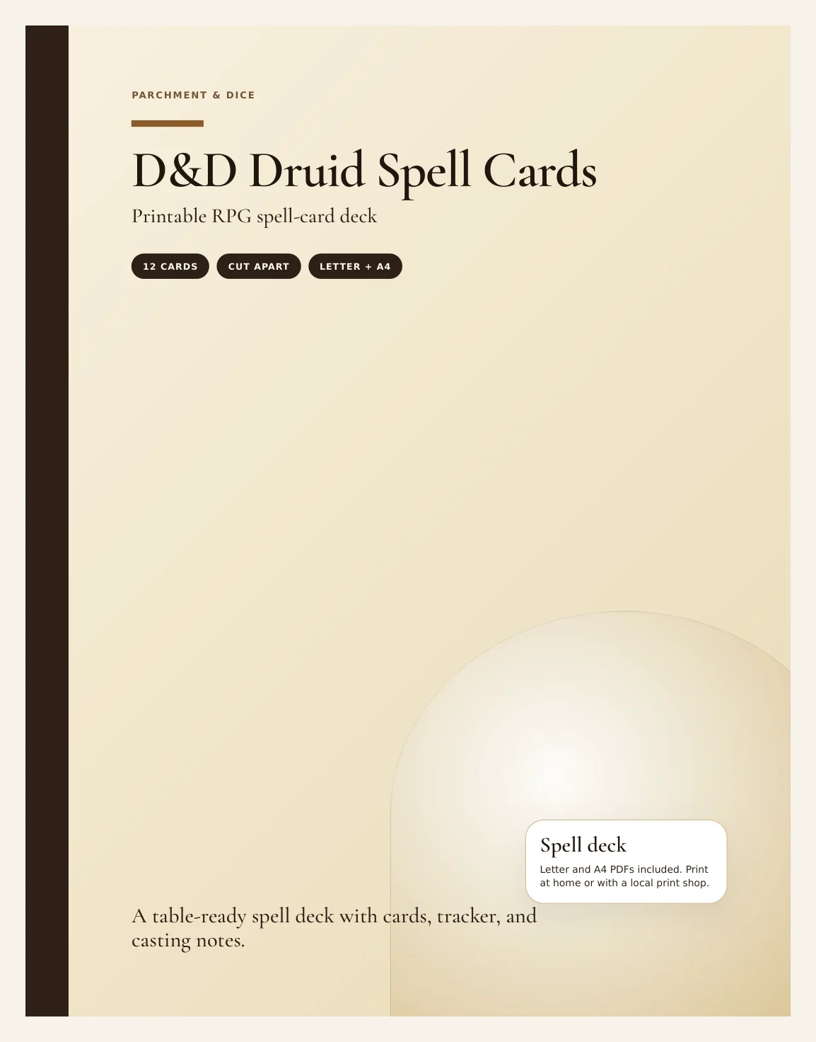 DnD Druid Spell Cards 5e Printable PDF — Preview page 1