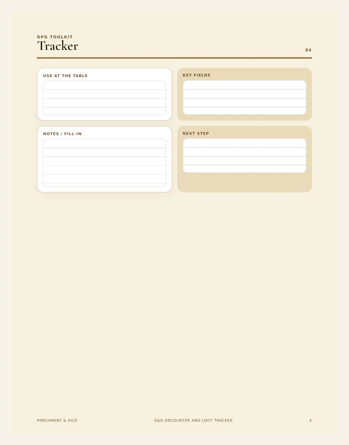 DnD Encounter and Loot Tracker Printable — Preview page 2