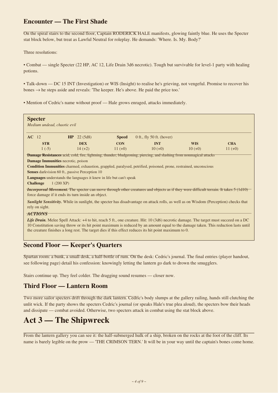 DnD One Shot Adventure 5e — The Haunted Lighthouse preview 4