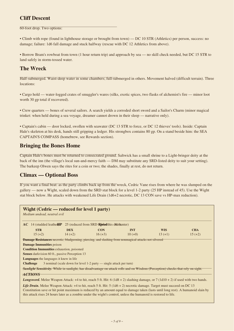 DnD One Shot Adventure 5e — The Haunted Lighthouse preview 5