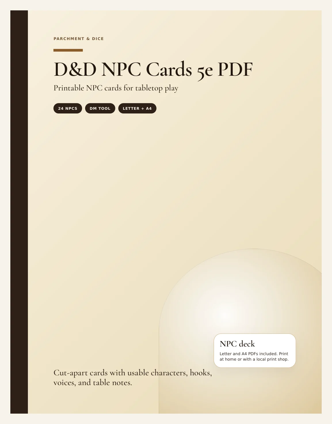 DnD NPC Cards Printable 5e PDF — Preview page 1