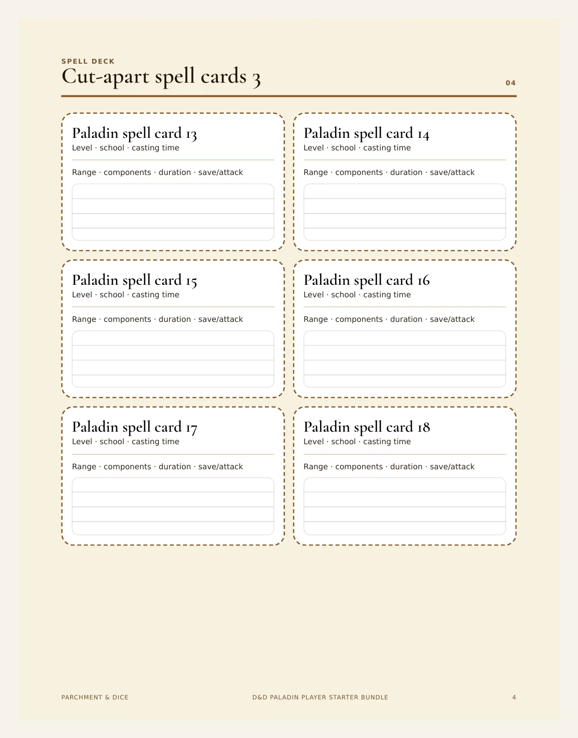 DnD Paladin Player Starter Bundle 5e Printable PDF | Spell Cards Character Journal Death Save Tracker | New Player Gift — Preview page 2
