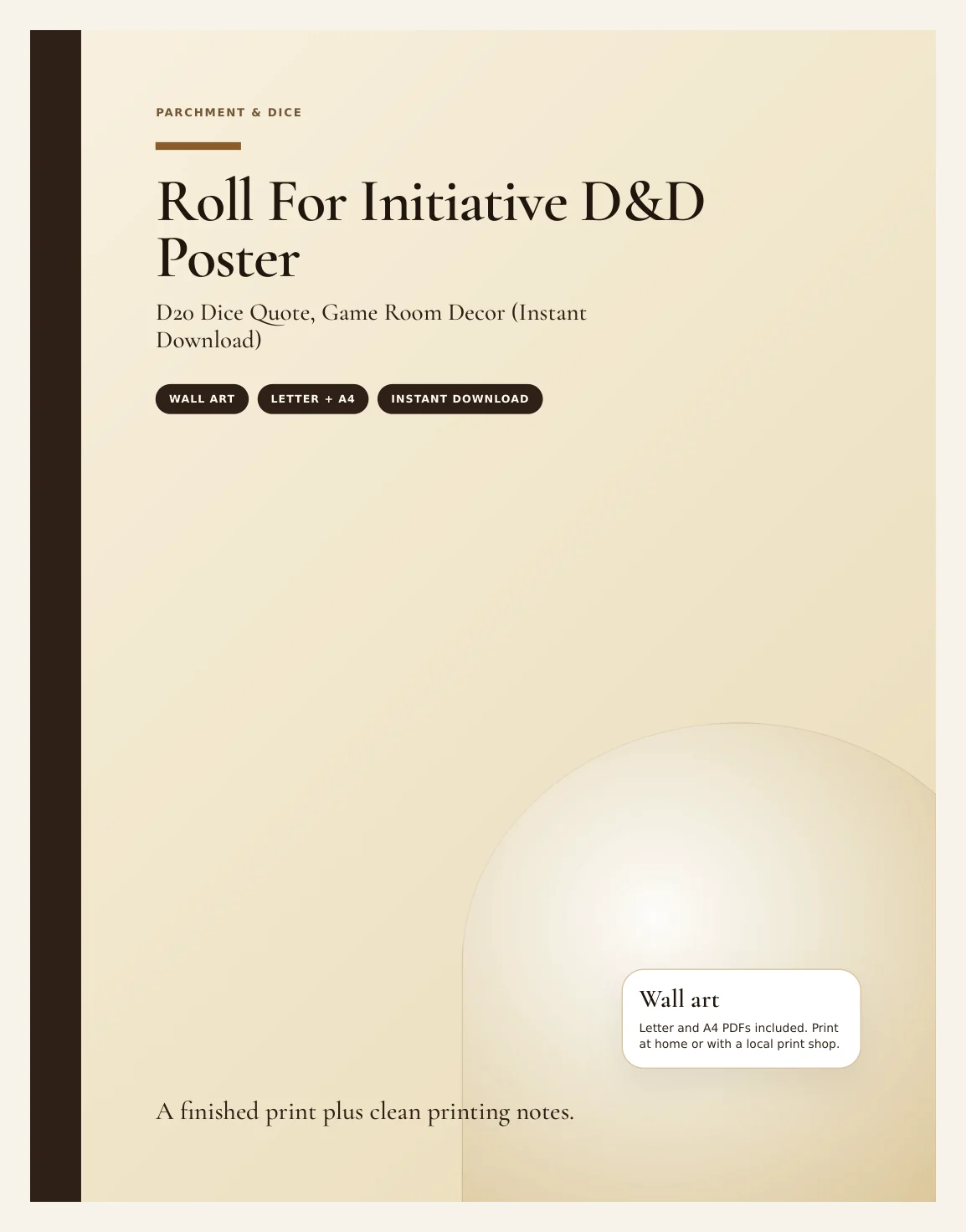 Roll For Initiative D&D Poster – D20 Dice Quote, Game Room Decor (Instant Download) — Preview page 1