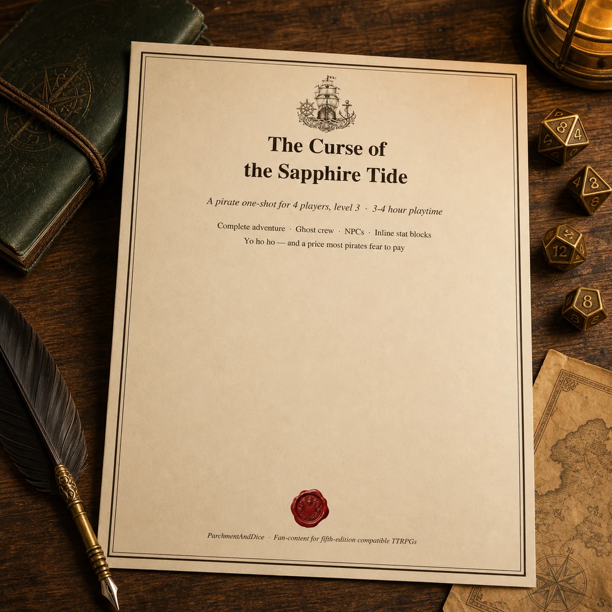 DnD Pirate One Shot Adventure 5e — The Curse of the Sapphire Tide — Pirate one-shot, level 3