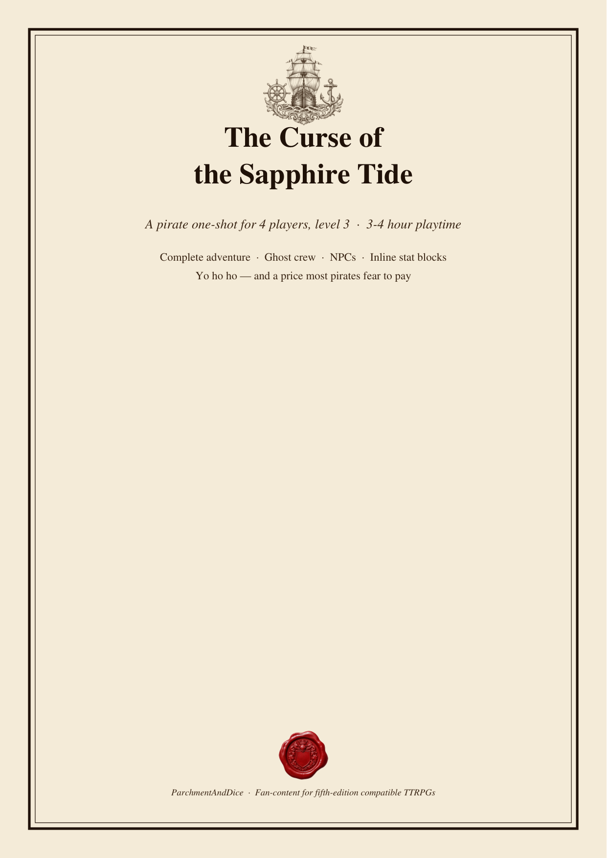 DnD Pirate One Shot Adventure 5e — The Curse of the Sapphire Tide — Pirate one-shot, level 3