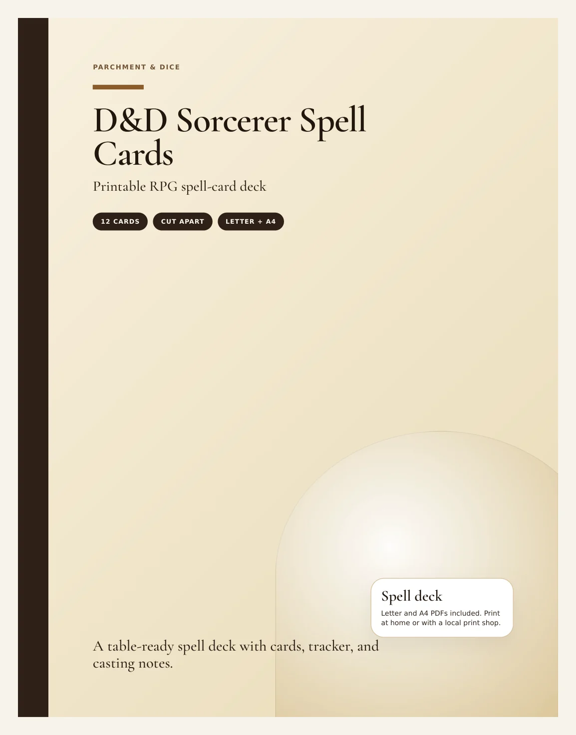 DnD Sorcerer Spell Cards 5e Printable PDF — Preview page 1