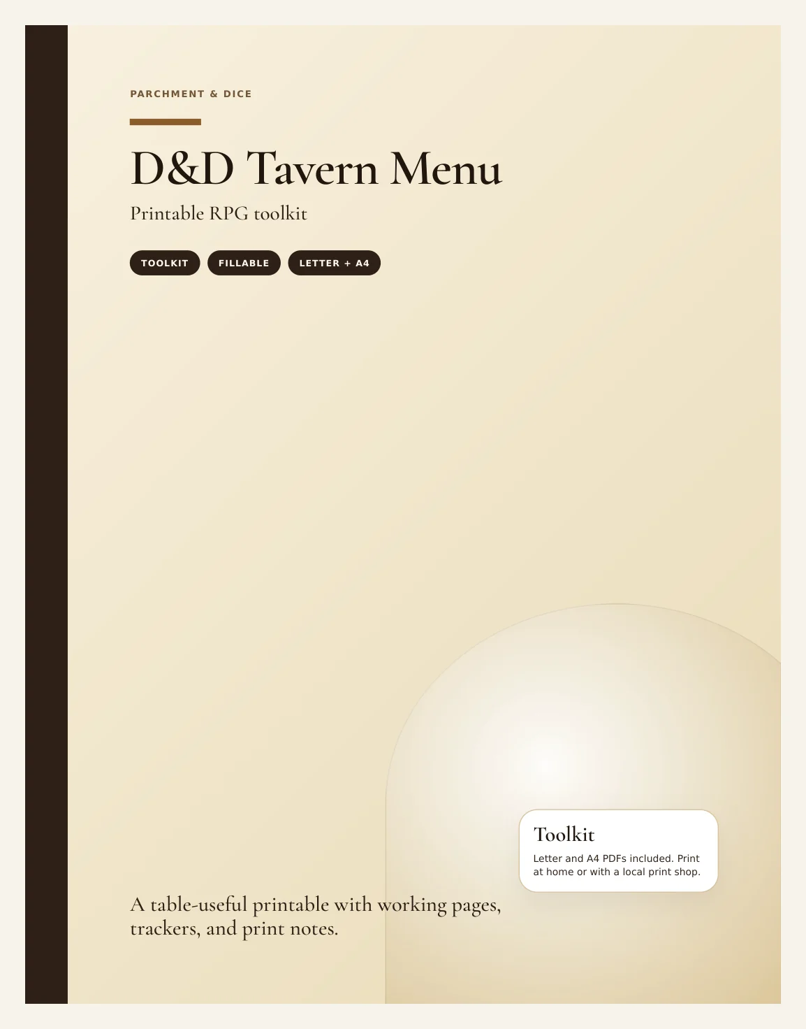 DnD Tavern Menu Printable — Preview page 1