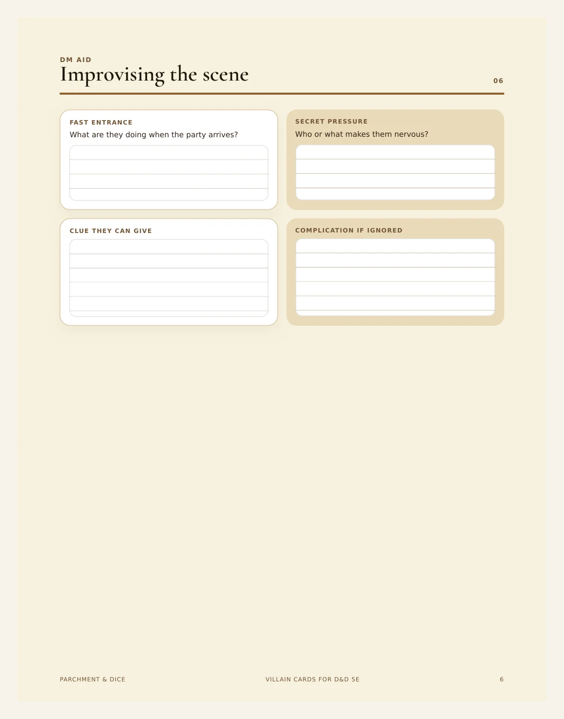 Villain Cards for DnD 5e | 16 Ready to Drop BBEG Villains with Stat Blocks, Voice and Schemes | Printable DM Tool | A4 and Letter — Villain Npc Cards Actual Buyer Preview 3