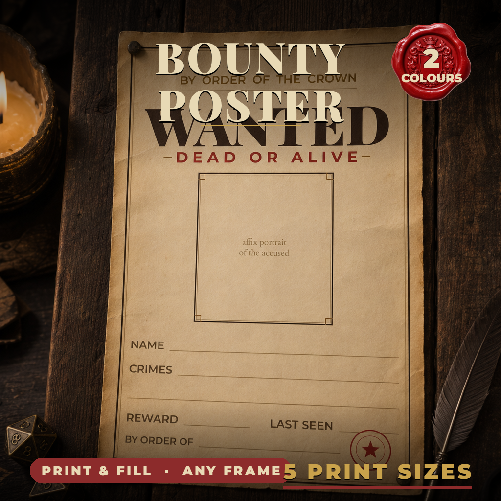 DnD Wanted Poster Printable Prop — Fillable bounty notice in two colourways
