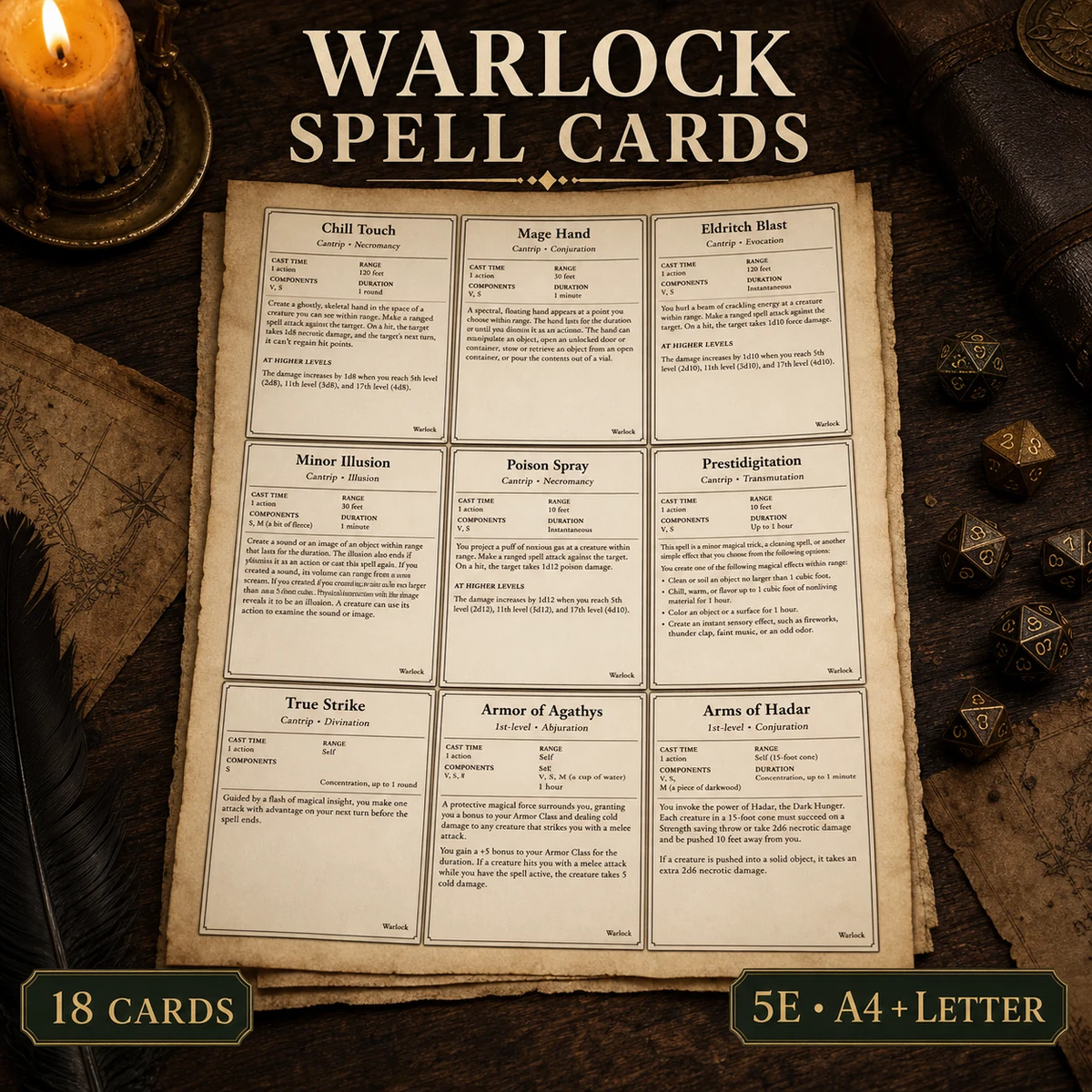DnD Warlock Player Starter Bundle 5e Printable PDF | Spell Cards Character Journal Death Save Tracker | New Player Gift — Spell Cards Character Journal Death Save Tracker | New Player Gift