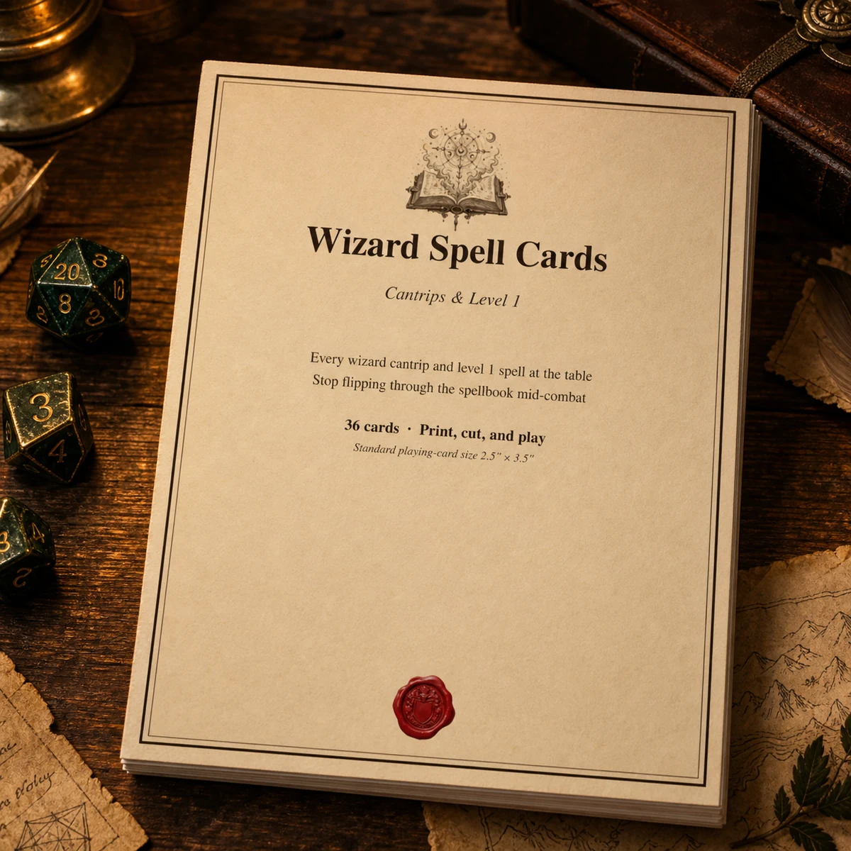 DnD Wizard Spell Cards 5e Printable PDF — All wizard cantrips + level 1 spells