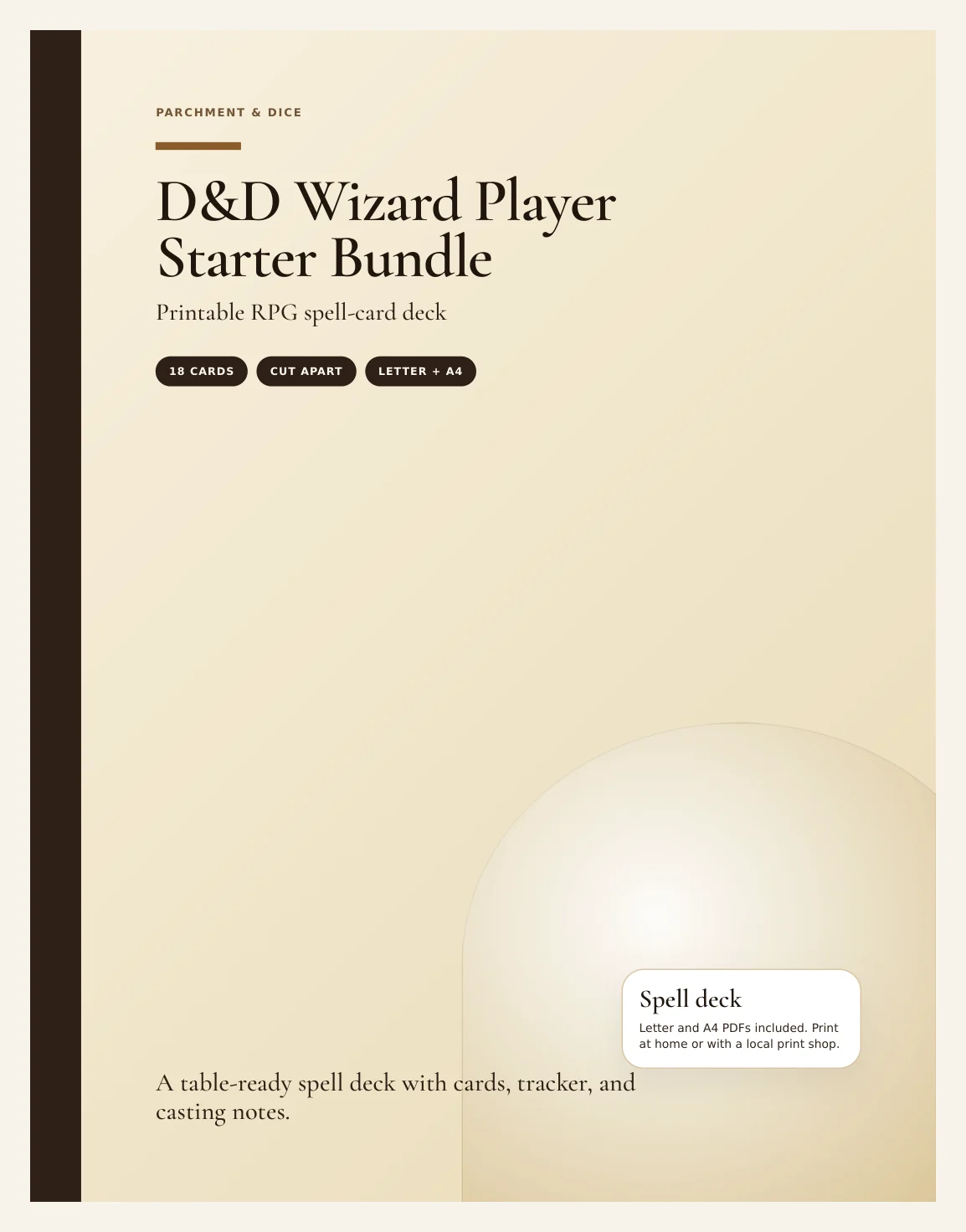 DnD Wizard Player Starter Bundle 5e Printable PDF | Spell Cards Character Journal Death Save Tracker | New Player Gift — Preview page 1