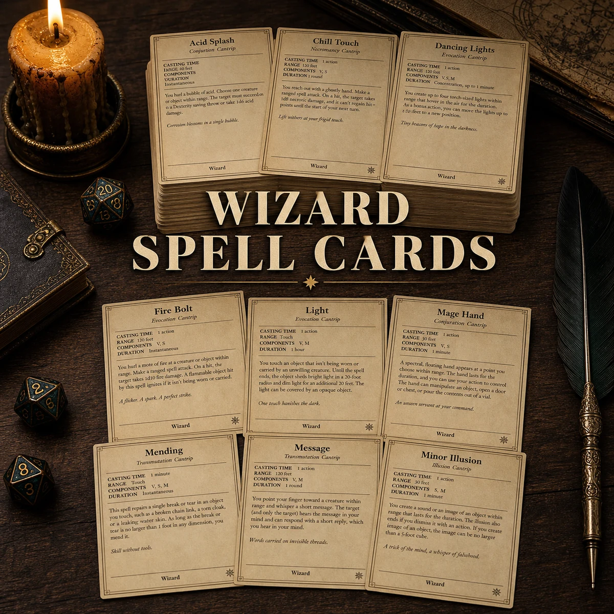 DnD Wizard Player Starter Bundle 5e Printable PDF | Spell Cards Character Journal Death Save Tracker | New Player Gift — Spell Cards Character Journal Death Save Tracker | New Player Gift